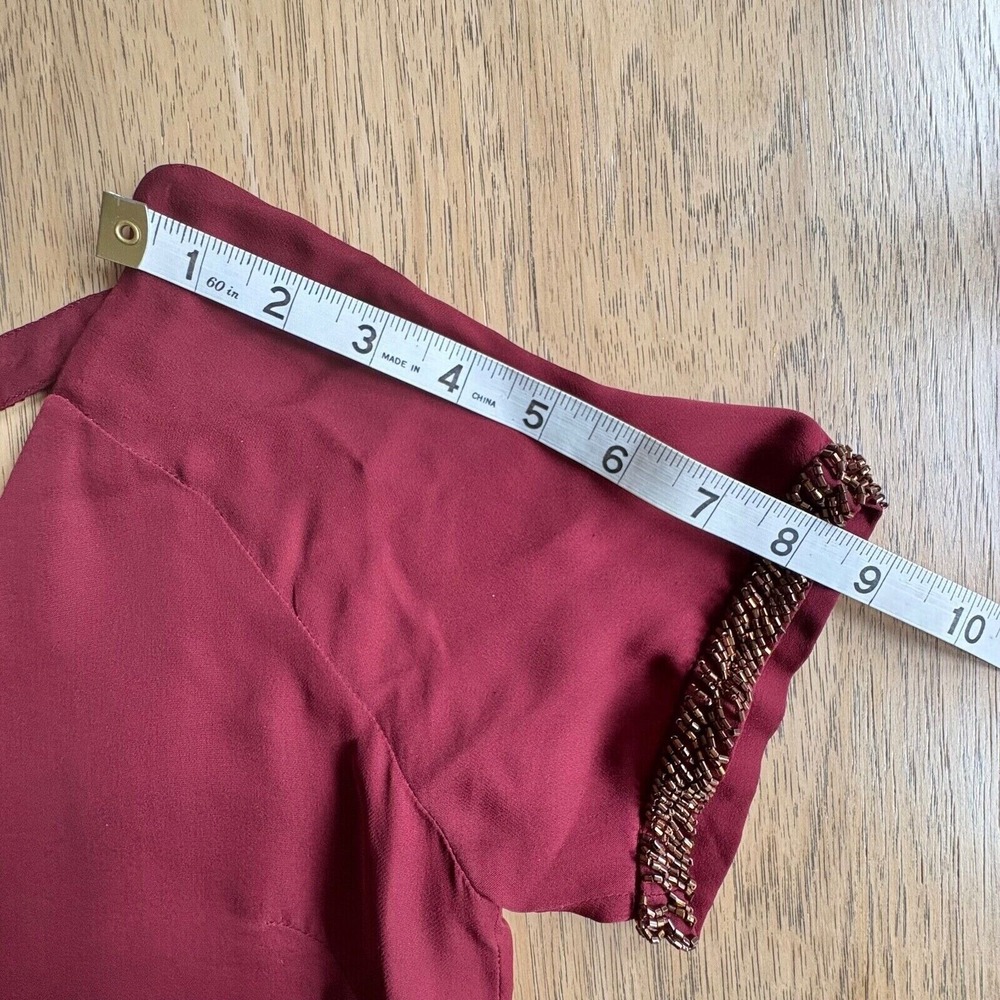 $328 REBECCA MINKOFF Zoey 100% Silk Beaded Top Merlot Cocktail Blouse SIZE 0 EUC - Picture 16 of 16